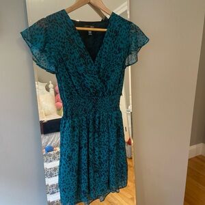 Aqua Teal and Black Patterned Dress